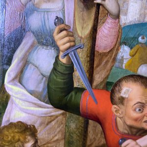 Vlaamse school: Romeinse soldaten vechten hun dobbelspel uit voor Christus aan het kruis, olie op paneel, 1e helft 16e eeuw — foto 57