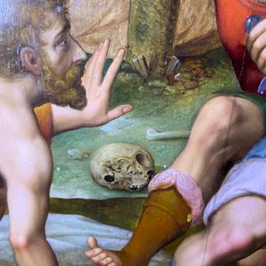 Vlaamse school: Romeinse soldaten vechten hun dobbelspel uit voor Christus aan het kruis, olie op paneel, 1e helft 16e eeuw — foto 58