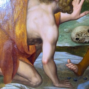 Vlaamse school: Romeinse soldaten vechten hun dobbelspel uit voor Christus aan het kruis, olie op paneel, 1e helft 16e eeuw — foto 60