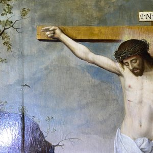 Vlaamse school: Romeinse soldaten vechten hun dobbelspel uit voor Christus aan het kruis, olie op paneel, 1e helft 16e eeuw — foto 66