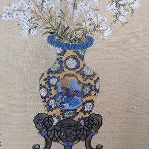 Wang Chengxun 王承勳 (19/20ème): 'Oiseaux et vases fleuris', encre et couleurs sur soie, République — photo 16