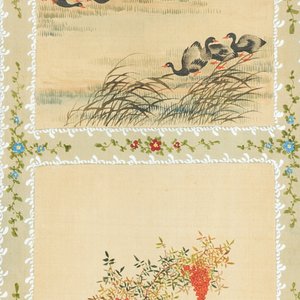 Wang Chengxun 王承勳 (19/20ème): 'Oiseaux et vases fleuris', encre et couleurs sur soie, République — photo 4