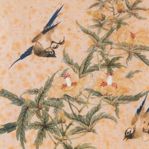 Wang Chengxun 王承勳 (19/20ème): 'Quatre oeuvres aux oiseaux', encre et couleurs sur soie, République — photo 18