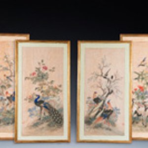 Wang Chengxun 王承勳 (19/20ème): 'Quatre oeuvres aux oiseaux', encre et couleurs sur soie, République — photo 2