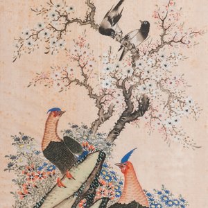 Wang Chengxun 王承勳 (19/20ème): 'Quatre oeuvres aux oiseaux', encre et couleurs sur soie, République — photo 6