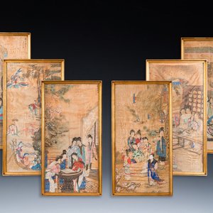 Wang Chengxun 王承勳 (19/20ème): 'Six oeuvres romantiques sur la vie dans la Chine ancienne', encre et couleurs sur soie — photo 1