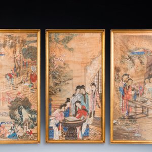 Wang Chengxun 王承勳 (19/20ème): 'Six oeuvres romantiques sur la vie dans la Chine ancienne', encre et couleurs sur soie — photo 3