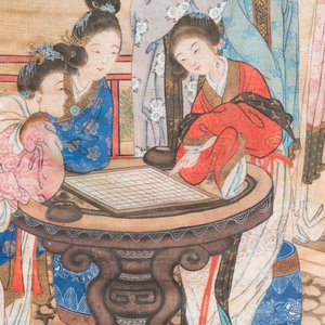 Wang Chengxun 王承勳 (19/20ème): 'Six oeuvres romantiques sur la vie dans la Chine ancienne', encre et couleurs sur soie — photo 4