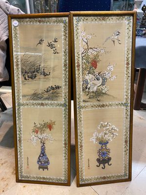 Wang Chengxun 王承勳 (19/20th C.): 'Birds and flower vases', ink and colour on silk, Republic — 照片 3