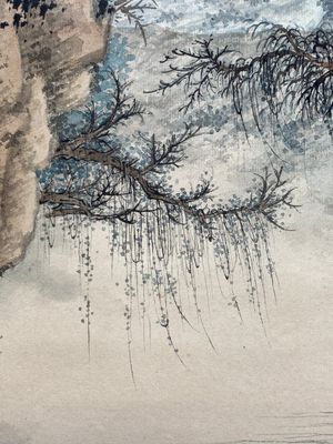 Wang Jiqian 王季遷 (1906-2003): 'Paysage au cascade', encre et couleurs sur papier, daté 1996 — photo 6