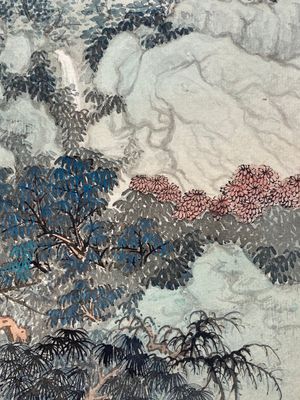 Wang Jiqian 王季遷 (1906-2003): 'Paysage au cascade', encre et couleurs sur papier, daté 1996 — photo 8