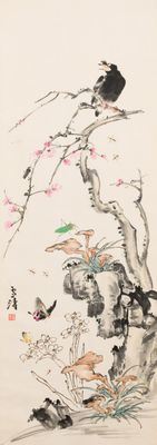 Wang Xuetao 王雪濤 (1903-1982): 'Oiseau et insectes', encre et couleur sur papier