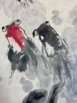 Wang Ziwu 王子武 (1936-2021): 'Poissons rouges', encre et couleurs sur papier — photo 6