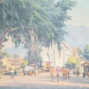 Willem Jan Pieter van der Does (1889-1966), olie op doek: 'Straatzicht in Bali' — foto 1