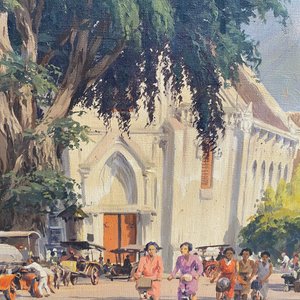 Willem Jan Pieter van der Does (1889-1966), olie op doek: 'Straatzicht in Bali' — foto 13