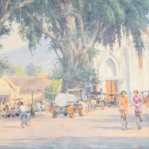 Willem Jan Pieter van der Does (1889-1966), olie op doek: 'Straatzicht in Bali' — foto 4