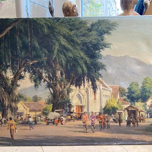 Willem Jan Pieter van der Does (1889-1966), olie op doek: 'Straatzicht in Bali' — foto 8