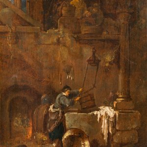 Willem Kalf (1619/22-1693, attribué à): 'Servante au puits', huile sur panneau — photo 1