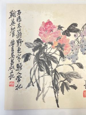 Wu Changshuo 吴昌硕 (1844-1927): Album contenant 10 sujets floraux accompagnés de calligraphie, encre et couleur sur papier — photo 12