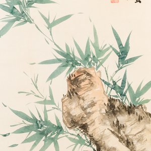 Wu Hufan 吳湖帆 (1894-1968): 'Bamboo and rocks', ink and colour on paper, dated 1949 — photo 1