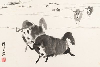 Wu Zuoren 吳作人 (1908-1997): 'Buffalo', ink on paper