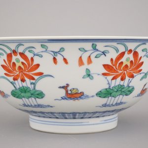 Wucai kom in Chinees porselein, gemerkt Qianlong en mogelijk uit die periode — foto 6