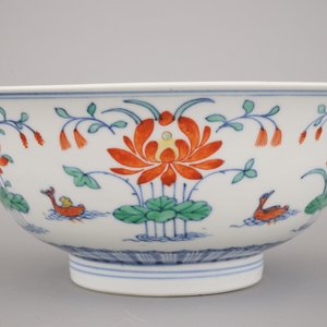 Wucai kom in Chinees porselein, gemerkt Qianlong en mogelijk uit die periode — foto 7