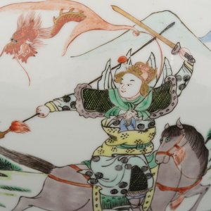 Wucai vaas met deksel in Chinees porselein met afbeelding van krijgers te paard, 19e eeuw — foto 7