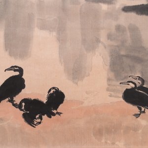 Xu Beihong 徐悲鴻 (1895-1953): 'Landschap met zes aalscholvers’, houtsnede door Rong Bao Zhai, 20e eeuw — foto 6