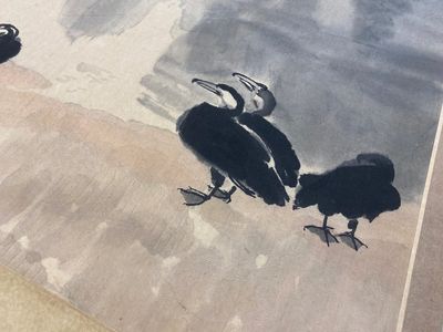 Xu Beihong 徐悲鴻 (1895-1953) : 'Paysage avec six cormorans', estampe de Rong Bao Zhai, 20ème — photo 5