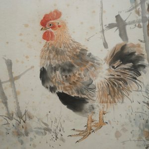Yan Bolong (1898 -1954), A rooster in a flowery garden, watercolour on paper — photo 2