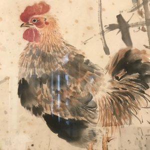 Yan Bolong (1898 - 1954), Een haan in florale omgeving, aquarel op papier — foto 8