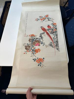 Yan Bolong 顏伯龍 (1898-1955): 'Eksters en granaatappels', inkt en kleur op papier, gedateerd 1943 — foto 1