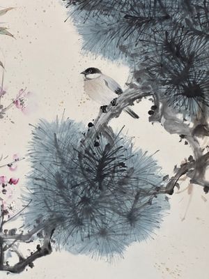 Yan Bolong 顏伯龍 (1898-1955): 'Pheasants under the pine tree', ink and colour on paper, dated 1944 — foto 12