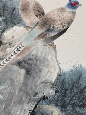 Yan Bolong 顏伯龍 (1898-1955): 'Pheasants under the pine tree', ink and colour on paper, dated 1944 — foto 7