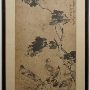 Yang Han (1812-1879): Quatre oies et branches d'hibiscus, encre et couleur sur papier — photo 2