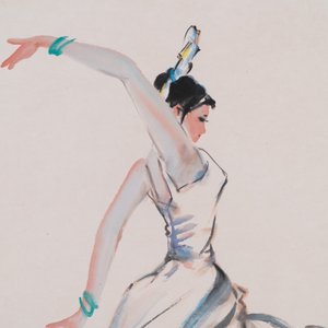 Yang Zhiguang 杨之光 (1930-2016): 'Dancer', ink and colour on paper, dated 1990 — 照片 3