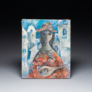 Yannick Vu (1942): 'Lady with a guitar', oil on canvas — 照片 1