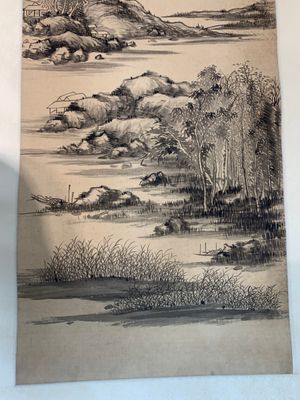 Yi Ting 彝庭, Gong Yin 宮音 and Zhang Mingxuan 張明軒 : 'Mountainous landscape', 'Peonies' and 'Grapes', ink and colour on paper and silk, 20th C. — photo 13