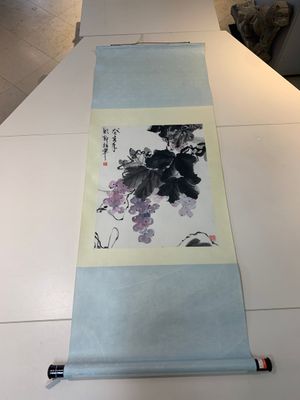 Yi Ting 彝庭, Gong Yin 宮音 and Zhang Mingxuan 張明軒 : 'Mountainous landscape', 'Peonies' and 'Grapes', ink and colour on paper and silk, 20th C. — photo 15