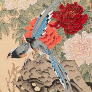 Yi Ting 彝庭, Gong Yin 宮音 and Zhang Mingxuan 張明軒 : 'Mountainous landscape', 'Peonies' and 'Grapes', ink and colour on paper and silk, 20th C. — photo 12