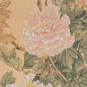 Yi Ting 彝庭, Gong Yin 宮音 and Zhang Mingxuan 張明軒 : 'Mountainous landscape', 'Peonies' and 'Grapes', ink and colour on paper and silk, 20th C. — photo 13