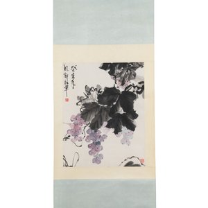 Yi Ting 彝庭, Gong Yin 宮音 and Zhang Mingxuan 張明軒 : 'Mountainous landscape', 'Peonies' and 'Grapes', ink and colour on paper and silk, 20th C. — photo 14