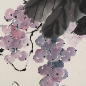 Yi Ting 彝庭, Gong Yin 宮音 and Zhang Mingxuan 張明軒 : 'Mountainous landscape', 'Peonies' and 'Grapes', ink and colour on paper and silk, 20th C. — photo 17