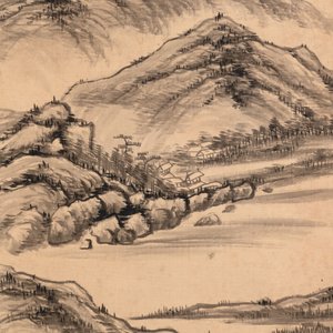 Yi Ting 彝庭, Gong Yin 宮音 and Zhang Mingxuan 張明軒 : 'Mountainous landscape', 'Peonies' and 'Grapes', ink and colour on paper and silk, 20th C. — photo 7