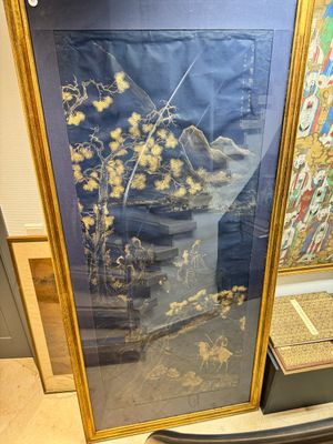 Yu Zhiding 禹之鼎 (1647-1716): 'Shoulao rencontre des déesses', encre doré et argenté sur papier indigo, datée 1696 — photo 1
