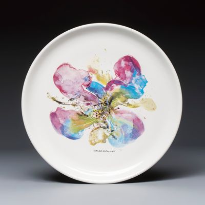 Zao Wou Ki 趙無極 (1920-2013): 'Orchid' plate, dated 1986