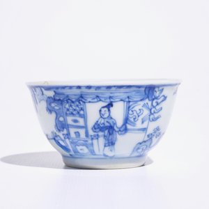 Zes blauw-witte Chinese koppen en schotels, Kangxi/Yongzheng — foto 5