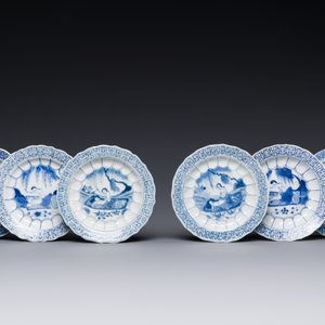 Zes Chinese blauw-witte 'acupunctuur' schoteltjes, Kangxi — foto 3