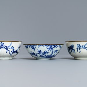 Zes Chinese blauw-witte 'Bleu de Hue' kommen en schotels voor de Vietnamese markt, 19e eeuw — foto 3